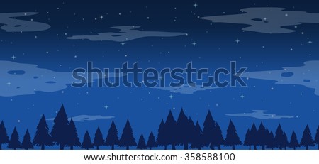 Seamless pine trees at night illustration