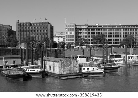 views of the historic center of Hamburg, Germany.
black and white photo
