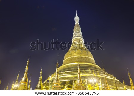 Shwedagon Pagoda at night in Yangon, Myanmar (Burma)