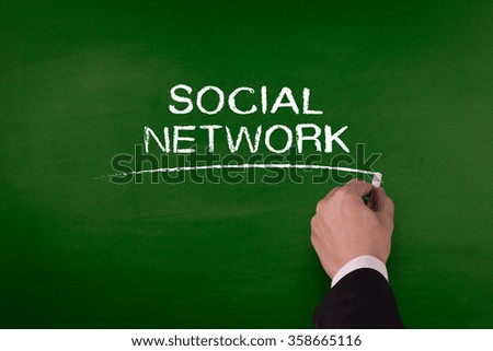 SOCIAL NETWORK word written by hand on blackboard