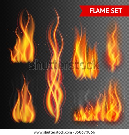 Fire flame strokes realistic isolated on transparent background vector illustration