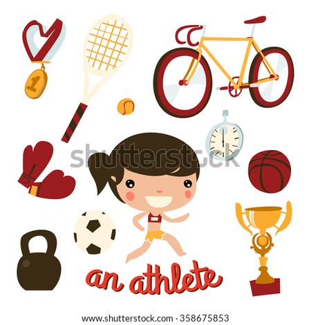 athlete girl set. kids profession.