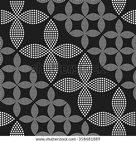 Seamless circle pattern. Abstract Black and white Background. Petals pattern. Leaves pattern. Ethnic Textile background. Chain Dotted background.Geometric Pattern.Zigzag pattern.Vector Regular Texture Royalty-Free Stock Photo #358681889