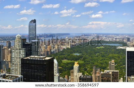 Central Park aerial view, Manhattan, New York, high quality panorama Royalty-Free Stock Photo #358694597