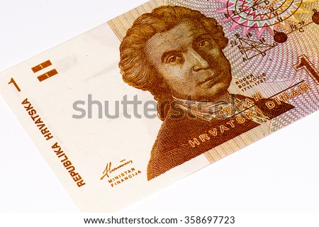 1 Hrvatski dinar bank note. Croatian dinar is the former currency of Croatia
