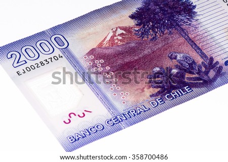 2000 Chilean pesos bank note. Chilean peso is the national currency of Chile