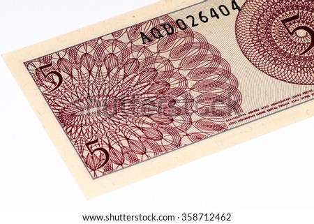 5 sen bank note. Sen is the former currency of Indonesia