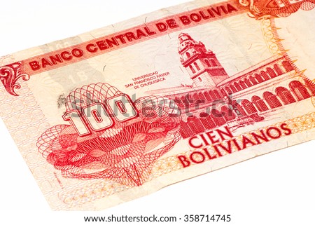 100 bolivianos bank note. Bolivianos is the national currency of Bolivia