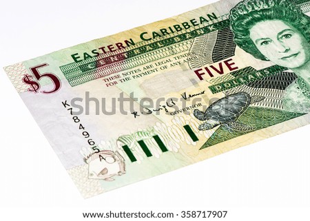 5 Eastern Caribbean dollars bank note.