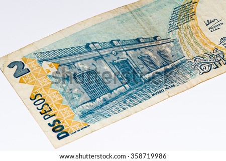 2 Argentinian peso bank note. Argentinian peso is the national currency of Argentina