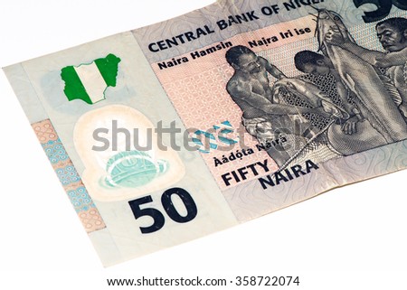50 Nigerian naira bank note. Nigerian naira is the main currency of Nigeria