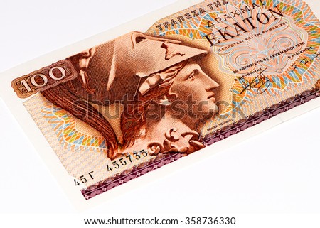 100 drahmas bank note. National currency of Greece.