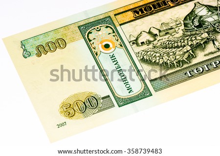 500 togrog bank note. Togrog is the national currency of Mongolia