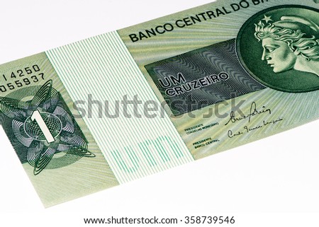1 Brasilian cruzeiro bank note. Cruzeiro is the former currency of Brasil
