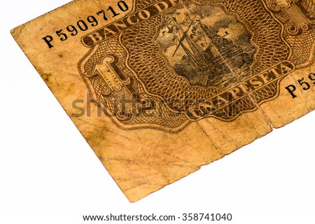 1 Spanish peseta bank note. Peso is the former currency of Spain