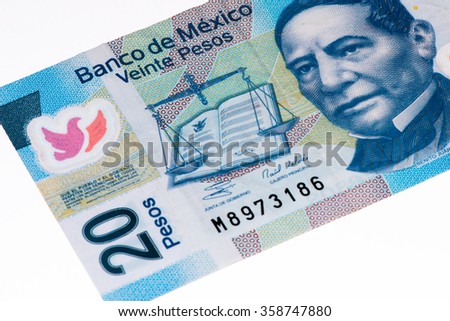 20 Mexican pesos bank note made in 2007