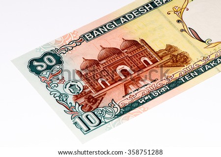 10 taka bank note. Taka is the national currency of Bangladesh