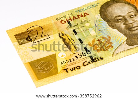 2 Ghana cedi bank note. Ghana cedi is the national currency of Ghana