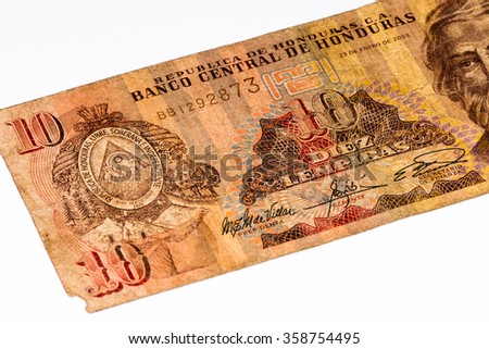 10 lempiras bank note. Lempira is the national currency of Honduras