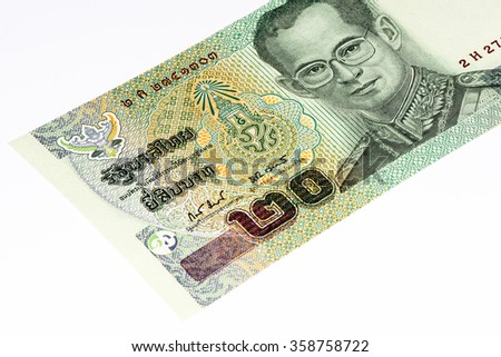 20 bath bank note. Bath is the national currency of Thailand