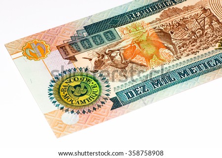 10000 Mozambican escudos bank note. Mozambican escudo is former currency of Mozambique