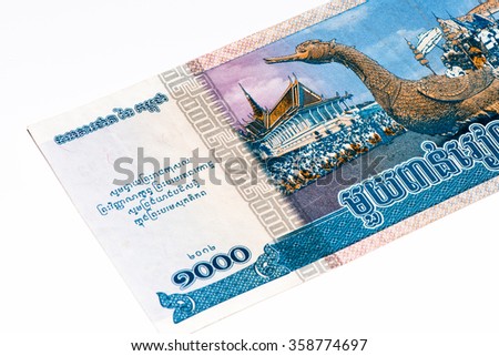 1000 Cambodian riels bank note. Riel is the national currency of Cambodia