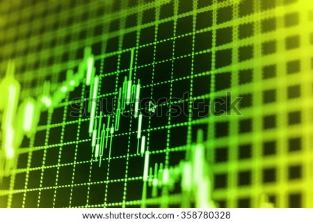 Stock market graph and bar chart price display. Data on live computer screen. Display of quotes pricing graph visualization. Abstract financial background trade colorful 