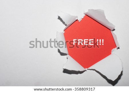 Free!!! written behind a torn paper