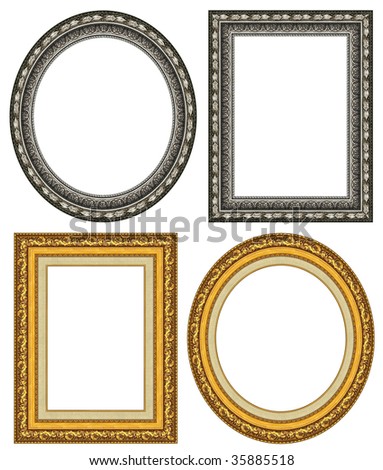 Oval and rectangular gold picture frame with a decorative pattern