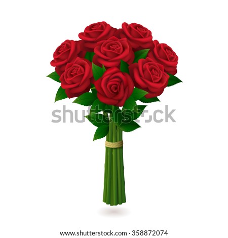 Red roses bouquet isolated on white background. Vector illustration.
