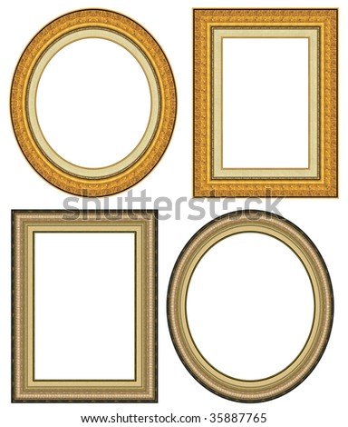 Oval and rectangular gold picture frame with a decorative pattern
