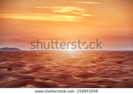 Colorful red sunset over desert