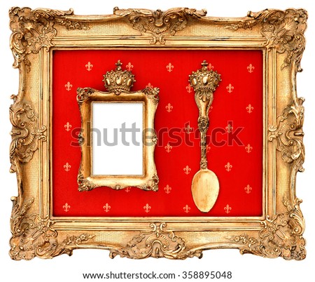 Golden frame with red background and space for your picture. Beautiful vintage object