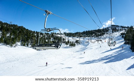 ski slopes with lifts forming perspective photo
