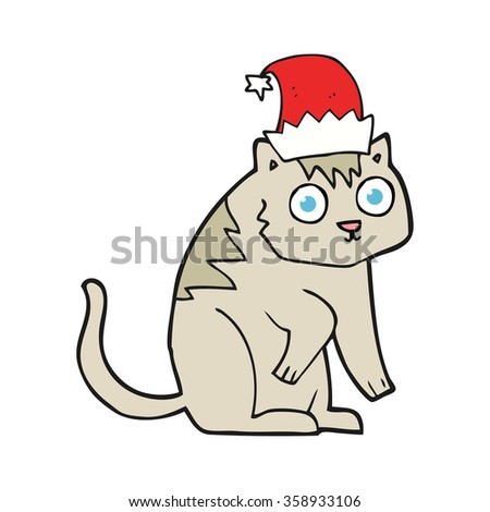 freehand drawn cartoon cat wearing christmas hat