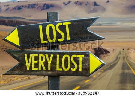 Lost - Very Lost signpost in a desert background Royalty-Free Stock Photo #358952147