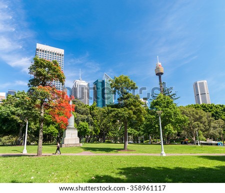Green lawn with modern building as background in Sydney, Australia.