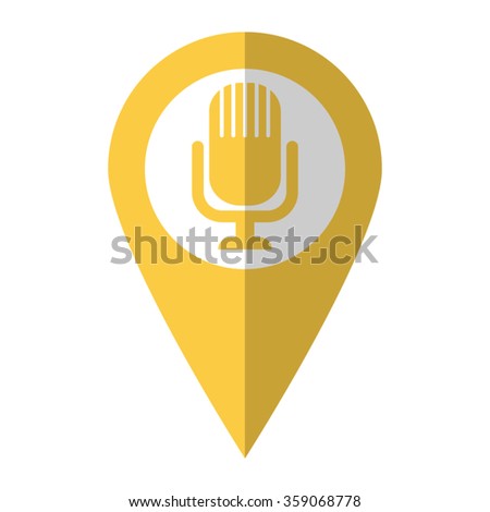 Microphone - vector icon;  yellow map pointer