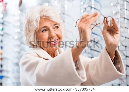Photo of senior female patient with vision problem
