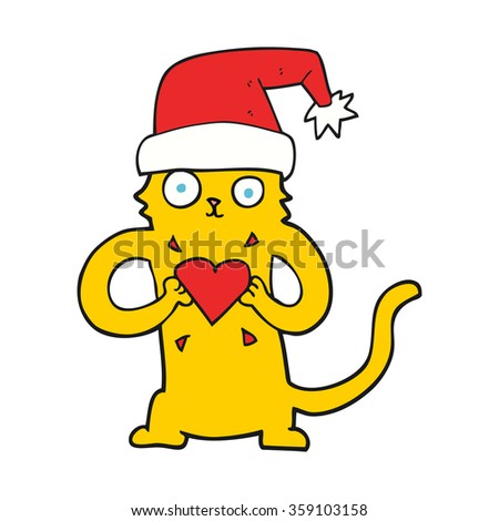 freehand drawn cartoon cat loving christmas