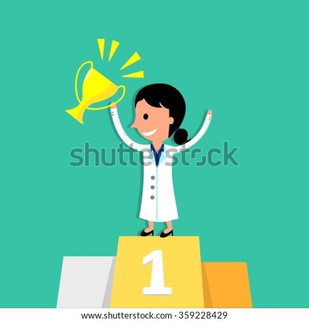 Female Doctor Winning A First Prize Trophy