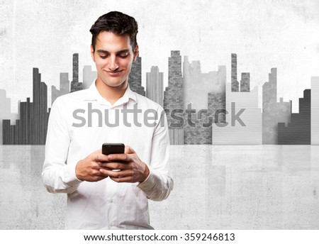 happy young man with mobile