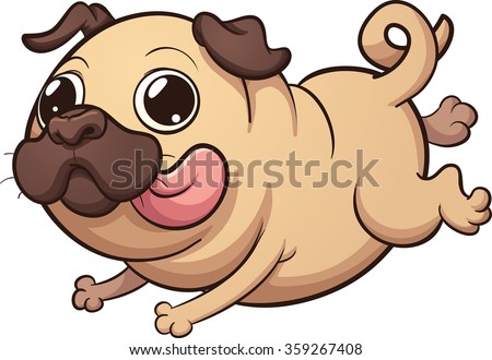 Happy cartoon pug running. Vector clip art illustration with simple gradients. All in a single layer. 