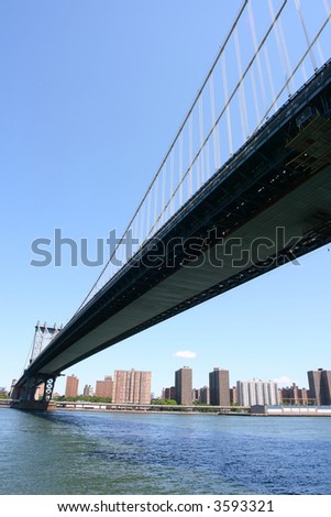 Manhattan Bridge and Manhattan skyline on a Clear Blue day