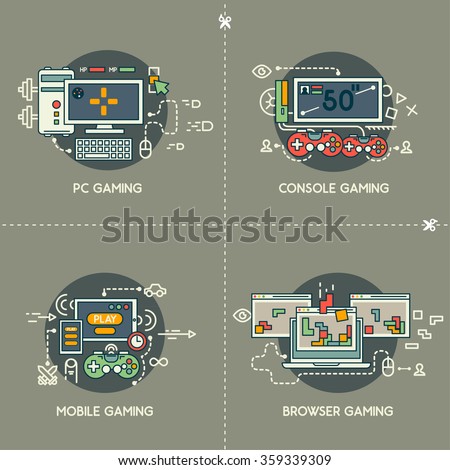 Pc gaming, console gaming, mobile gaming, browser gaming Royalty-Free Stock Photo #359339309