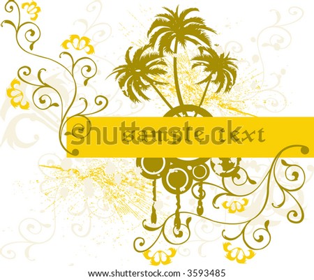 Floral frame with palms, flowers and design elements - vector