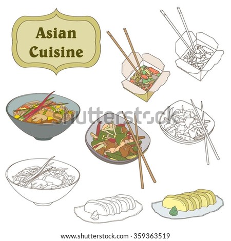 Vector set with asian foods