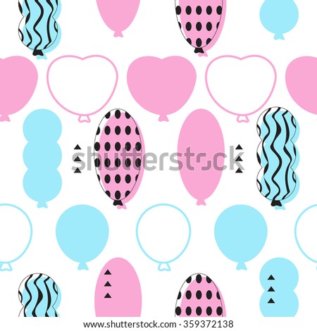 Vector holiday seamless pattern with flat flying air balloons. Abstract colorful party background. Happy Birthday concept for greeting cards, festival decoration, gift card, jubilee and baby shower.