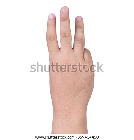 hand showing the therr fingers isolated on a white background