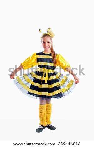 young girl in colorful as honeybee carnival costume,